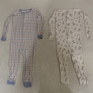 Two-Piece Kids One-Piece Bodysuit Set - Blue Plaid & Cream Guitar Print